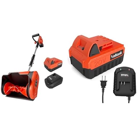 VOLTASK Cordless Snow Shovel - 20V | 10-Inch | 4-Ah Cordless Snow Blower, Battery & 20V 4.0-Ah Lithium iON Battery + 2.2A Rapid Charger for Voltask Cordless Snow Cover