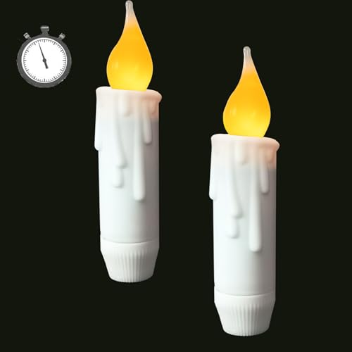 LINCOUNTRY. Candela conica bianca corta a batteria senza fiamma a led candele coniche con timer, piccoli candelieri primitivi fiamma tremolante, decorazione natalizia di Halloween da 12 cm