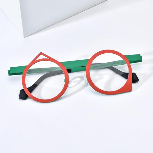 Image of FONEX Colorful Pure Titanium Glasses Frame Women Retro Round Eyeglasses