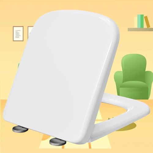 Toilettendeckel Absenkautomatik Eckig Wc Sitz Softclose Weiß Wc Deckel Toilettensitz mit Absenkautomatik klobrille mit Edelstahlscharnieren-Wc Deckel,white-36 * 44cm