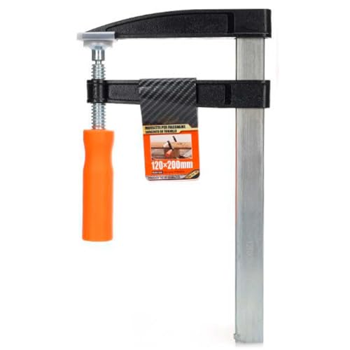 Tradineur - Sargento de tornillo, abrazadera de barra, acero y plástico, gran fuerza de sujeción, herramienta para carpintería, fijación de madera, tableros - 120 x 200 mm