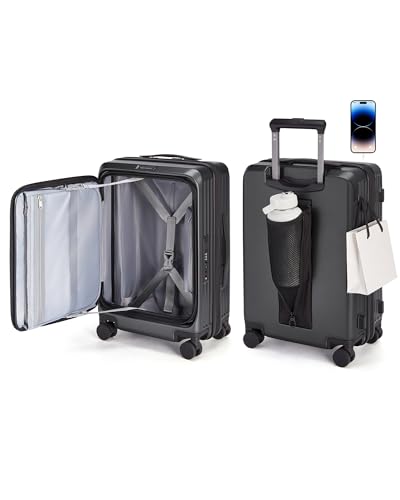 BAGSMART Top Opening Carry On Luggage 22x14x9 Airline Approved with TSA Lock Expandable 20 Inch Deep Compartment Hard Shell Suitcases with Double Spinner Wheels Black