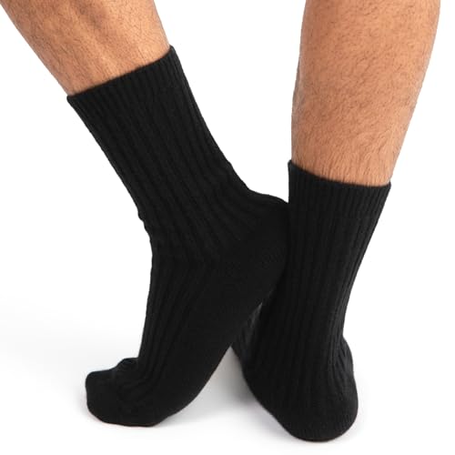Jet&Bo Cashmere Bed Socks Unisex Large (Mens 8-11 Womens 10-13) - Thick Ultra Soft Cashmere Socks for Men & Women - Black