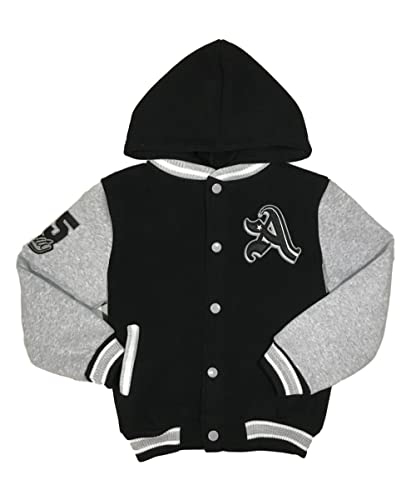 Boys Varsity Jacket with Hood Premium Fleece Navy Black Red Charcoal Burgundy