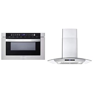 COSMO COS-12MWDSS 24 in. Built-in Microwave Drawer with Automatic Presets, Touch Controls & 668WRCS75 Wall Mount Range Hood with Ducted Exhaust Vent, 3 Speed Fan, 30 inches