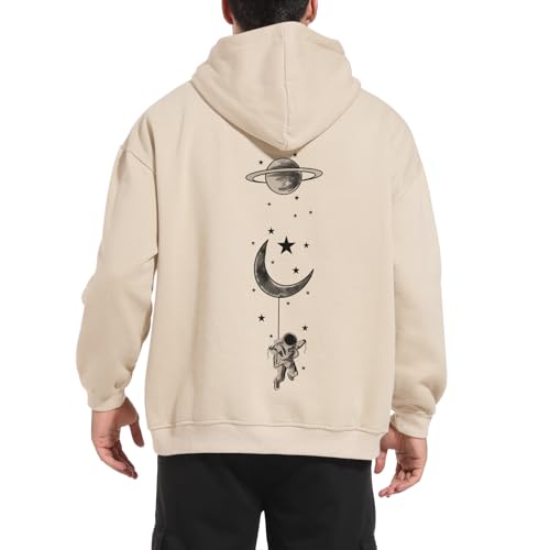 Mens Moon Graphic Oversized Hoodies Planet Hooded Sweatshirt Astronaut Print Sweatshirts Aesthetic Hoodie For Men