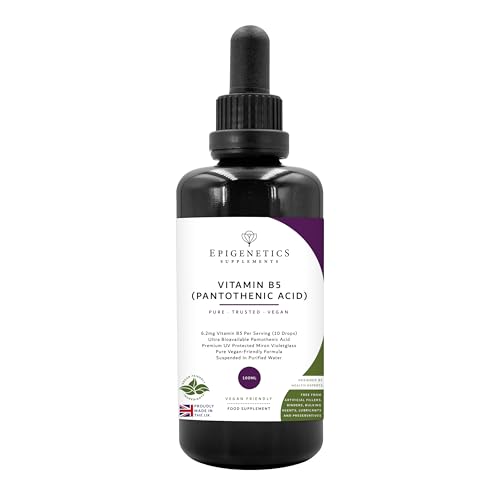 Vitamin B5 Pantothenic Acid 100ml | 100% Pure Pantothemic Acid 6.2mg | UK Made Vegan Liquid | UV Protected Miron Glass | 10 Drops Daily (4 Month Supply)