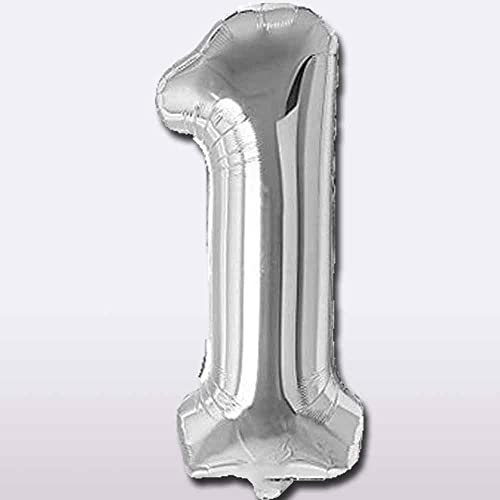 Image of Silver 32 Inches 1 Numbers Shape Large Big Foil Helium Balloons For Party Decorations In Happy Birthday Anniversary Office Items Materials Set Pack, Pack Of 1