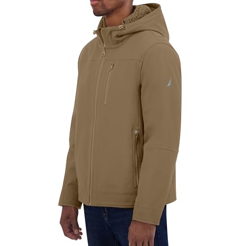 Image of Nautica Men's Sherpa Lined Softshell Jacket - Full Zip, Adjustable Hood, Wind Resistant