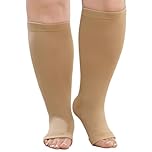 PUTUO Plus Size Compression Socks: Wide Calf Graduated Compression Stockings Men Women Open Toe Extra Large Compression Sock for Support Flight Travel Pregnancy Nurses 20-30 mmHg Beige 3XL 1Pairs
