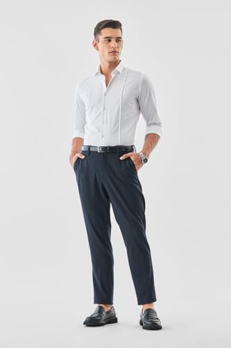 Image of SNITCH Men Formal Trousers | Tailored Pleated Design with Regular Fit & Smooth Texture | Premium Polyester Blend for Office, Meetings & Special Occasions
