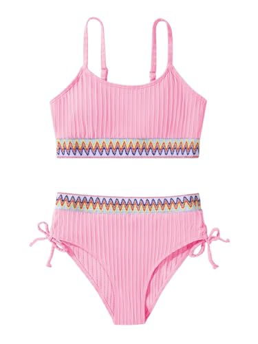 Patgoal Girls Swimsuits Teen Girls Two Piece Bathing Suit High Waist Bikini Set with Chest Pad Color Block Swimwear 9-16T