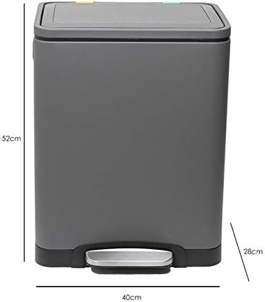 CALITEK Recycling Bin 30 Litres with 2 Compartment Kitchen Pedal Bin 2 x 15 L Waste Separation System with Soft Close Lid Odour Proof and Removable Inner Bucket (Grey)
