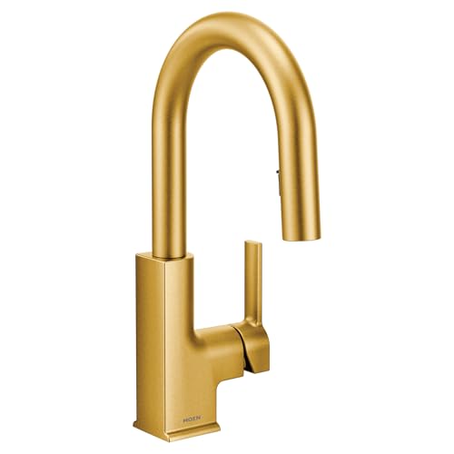 Moen S62308BG STo One-Handle High Arc Pulldown Modern Bar Faucet with Power Clean, Brushed Gold