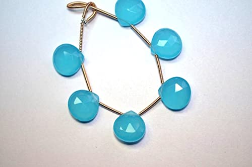 Quartz calcédoine aqua perles cœur 13mm lot de 3 paires facettées