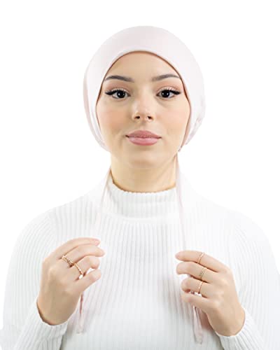 Mütze unter Hijab aus Baumwolljersey und Satininnenseite, um das Haar von muslimischen Frauen zu halten, Powder Pink, Einheitsgröße Cover