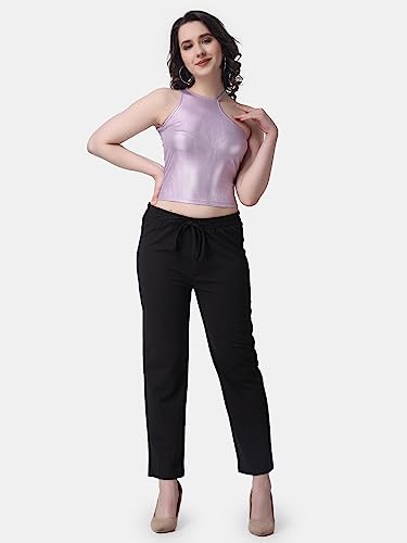 Image of POPWINGS Casual Solid Trousers for Women || Straigh Leg Plain Women Trousers for Summer || Pull On Trousers for Women || Regular Fit Trousers for Women