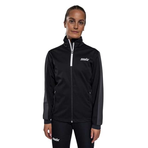 Swix Women's Breathable Moisture-Wicking Warm Outdoor Training All-Weather Country Skiing Softshell Cross Jacket, Black/Phantom, M