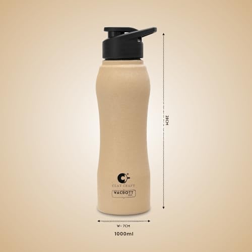 Image of Clay Craft VACBOTT Neo Single Walled Non Insulated Water Bottle-1000ML, 5-Piece(Beige) Leak Proof | Easy Grip |Easy To Carry| Gym Bottle | Home | Kitchen | Hiking | Treking Bottle | Travel Bottle