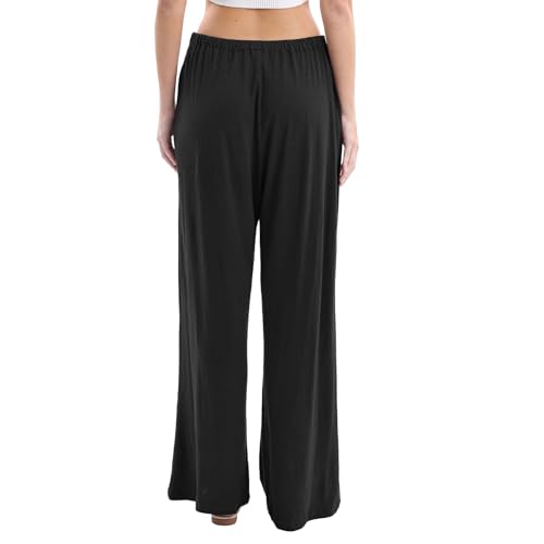 Amazhiyu Womens Linen Knit High Waist Elastic Wide Leg Lounge Pants with Pockets3