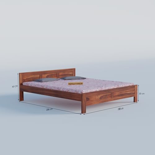 Image of Solid Sheesham Wood King Size Bed Without Storage | Double Bed Cot for Bedroom | Palang Double Bed for Home | Wooden Double cot for Living Room | Rosewood | Honey Finish
