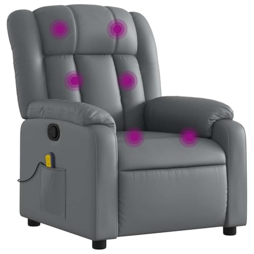 Vorpalize Sillón reclinable gris de piel sintética con función de reclinación manual y control USB, cómodo sillón con asiento acolchado y reposabrazos, marco estable de madera y metal
