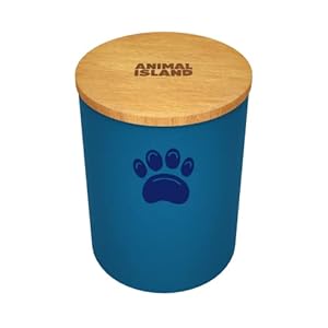 Animal Island Futterbox für Katzen aus Glas mit Holzdeckel Futtertonne Trockenfutterbehälter Snackbehälter Katze Tierfutterbehälter Snackdose (3000 ml, Deep Sea Blue)