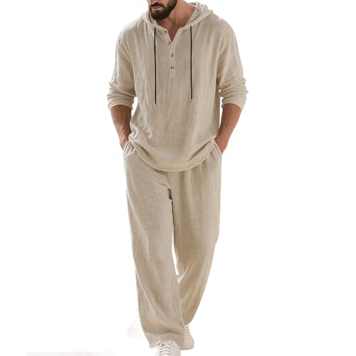 Survêtement d'été pour homme avec haut à capuche et pantalon large en lin