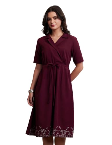 Image of Amazon Brand - Myx Women's Cotton Embroidered Shirt Dress | Below The Knee (Available in Plus Sizes)