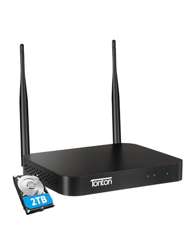 Tonton 4K 8MP Full HD Wireless Security Camera System with 10 Channel NVR Recorder, 2TB Hard Drive Preinstalled,Suitable for Tonton Wireless Cameras, NVR Security System (Black, New)