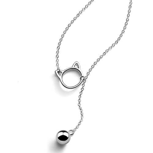 Fashion Women 925 Sterling Silver Necklace - Cute Cat/Bell