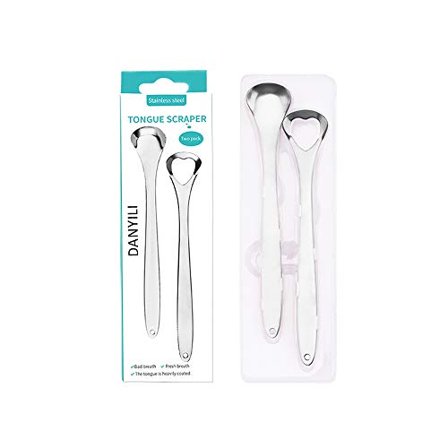 DANYILI Tongue Scraper (2 Pack), Reduce Bad Breath (Medical Grade), Stainless Steel Tongue Cleaners, 100% BPA Free Metal Tongue Scrapers Fresher Breath in Seconds