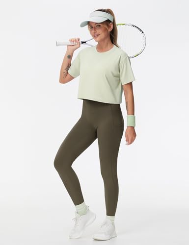 Image of THE GYM PEOPLE Thick High Waist Yoga Pants with Pockets, Tummy Control Workout Running Yoga Leggings for Women