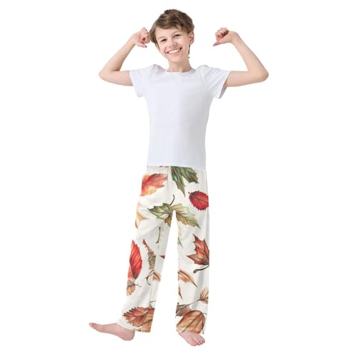 ZZXXB Maple Leaves Pattern Boys Long Pants Soft Trousers Elastic Waist Kids Lounge Bottoms with Pockets S-XL3