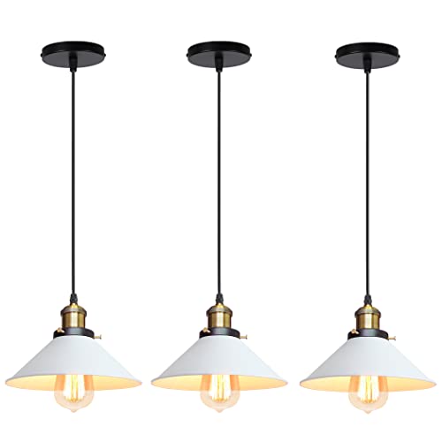 iDEGU 3 Piezas Lámparas Colgantes Vintage, 22CM Lámparas de Techo Retro de Metal Estilo Edison Industrial E27 Iluminación Luz de Techo Colgante para Comedor Cocina Salón Bar Restaurante (3x Blanco)