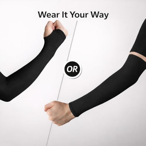 Image of PulGos UV Protection Arm Sleeves with Thumb Holes, Nylon Sun Protection Hand Cover for Running and Cycling, Unisex