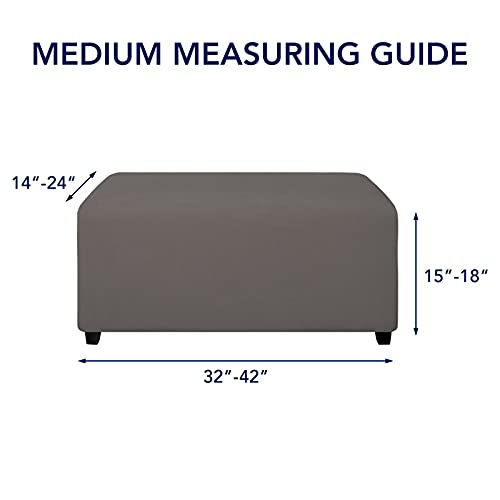 Image of PureFit Stretch Rectangle Ottoman Cover Footstool Cover, Taupe | Fleece Soft Form Fit Ottoman Slipcovers Rectangle Slipcover for Folding Storage with Nonslip Elastic Bottom