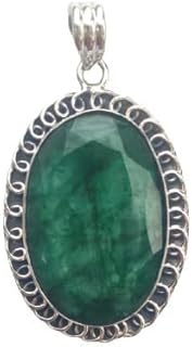 Emerald Gemstone Pendant, 925 Sterling Silver Pendant, Artisan Boho Pendant, Big Stone Pendant, May Birthstone Pendant, Faceted Stone Pendant, Anniversary Gift For Women's, Oval Shape Pendant, Designer Gift Pendant