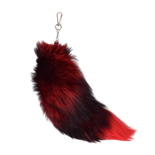 FSSTUD Furry Fox Tail Keychain Long Wolf Tail Keychain Faux Fur Bag Charm Animal Tail Key Ring Plush Keyring Pendant Charm Cute Key Chain Hanging Ornament for Halloween Cosplay Red 40 cm