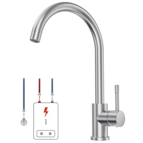 Niederdruck Armatur Küche Edelstahl für Durchlauferhitzer - Wasserhahn für Boiler - 360° Drehbar Küchenarmatur Niederdruck - Niederdruckarmatur mit 3 Anschlüsse - Mischbatterie für Untertischboiler