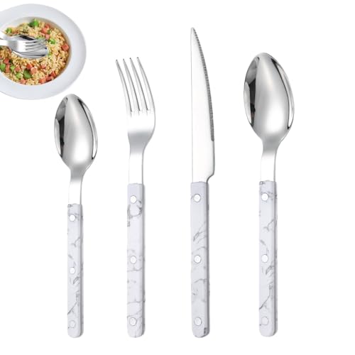 Cubertería francesa de acero inoxidable, plata de mesa | Juego de 4 cubiertos franceses, cortador, cuchara, tenedor | Utensilio de cocina apto para lavavajillas para comer carne para restaurantes y
