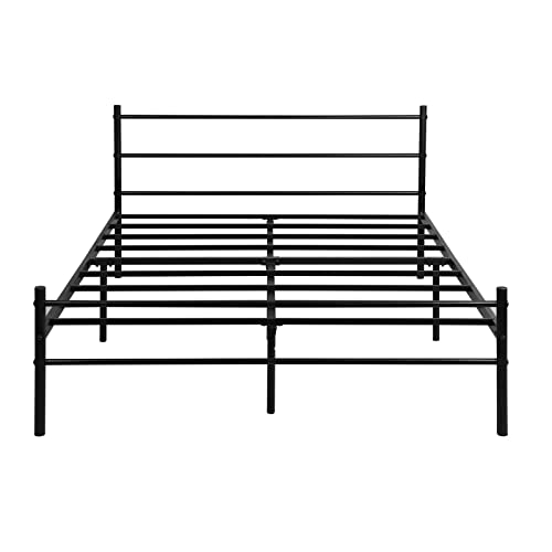 H.J WeDoo Cadre de Lit 140 x 190 cm Lit Double en Métal Noir pour Adultes Adolescents, Montage Facile Cover