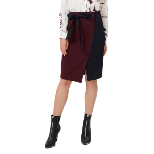 Jupe asymétrique bi-matières avec ceinture nouée ajustée à la taille
