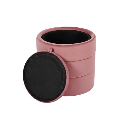 Image of HomePop 18 inch Storage Round Ottoman - Blush Pink Velvet