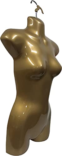 Displaytown 2 Gold Female Mannequin Hip Long Body Torso Dress Forms & Hanging Hook, S-M Sizes #TOP2