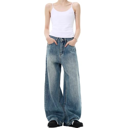 Men's Jeans Vintage Wash Cleanfit Blue Denim Jeans Straight Leg Loose Fit Trouser for Men