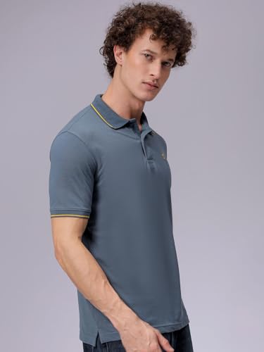 Image of The Indian Garage Co Men Slim Fit Solid Polo Neck Half Sleeves Tshirt