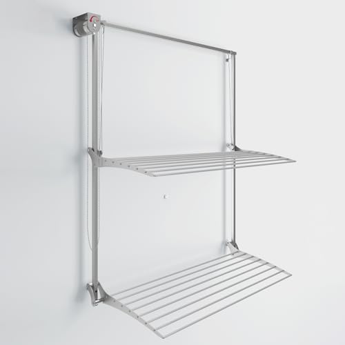 foxydry Wall Plus, Wall Mounted Drying Rack, Wall Clothesline, Laundry Drying Rack Foldable and Suspended Clothesline in Aluminium and Steel 59.8x20.4x53.9 in