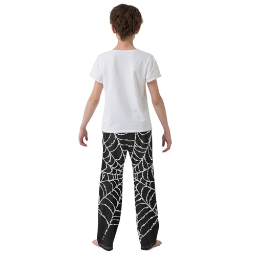 Boys' Pants White Cobweb Black Long Bottoms Jogger Pants Elastic Waist Trousers with Pockets S-XL3