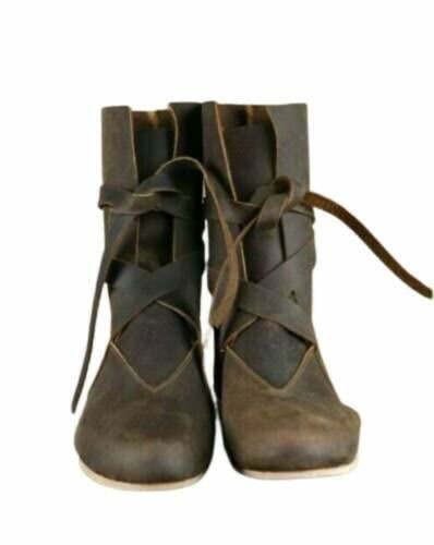 Medieval Leather Boots Renaissance Footwear Viking Shoe Mens Brown Long (12) #TOP3
